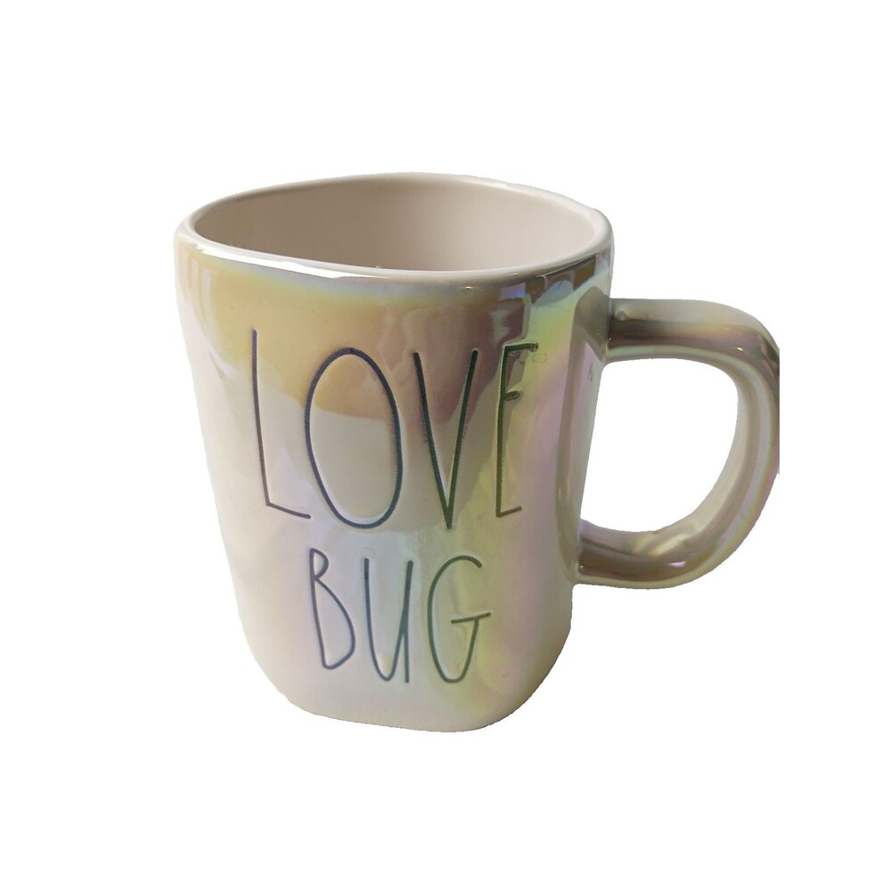 Rae Dunn LOVE BUG Iridescent Mug Pink Ceramic Coffee Cup Artisan Magenta